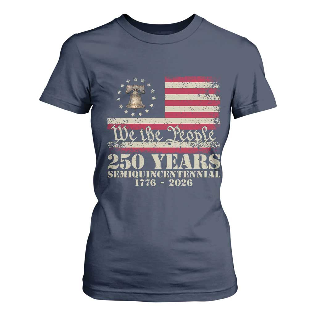 250th Anniversary USA T Shirt For Women Patriotic Liberty Bell 1776 2026 Independence Day TS14 Navy Print Your Wear