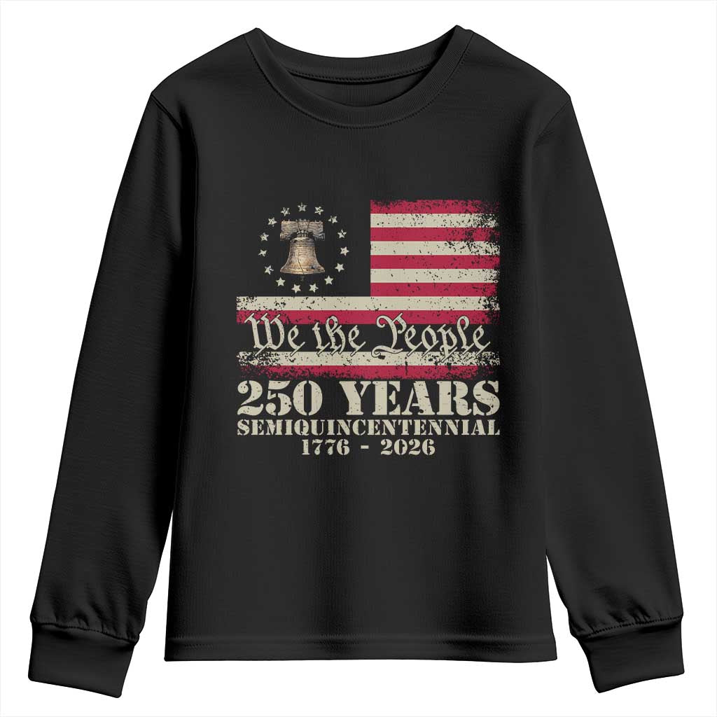 250th Anniversary USA Youth Sweatshirt Patriotic Liberty Bell 1776 2026 Independence Day TS14 Black Print Your Wear
