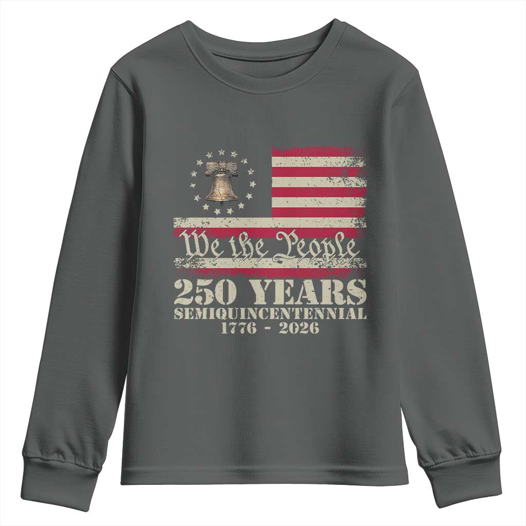 250th Anniversary USA Youth Sweatshirt Patriotic Liberty Bell 1776 2026 Independence Day TS14 Dark Heather Print Your Wear