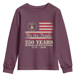 250th Anniversary USA Youth Sweatshirt Patriotic Liberty Bell 1776 2026 Independence Day TS14 Maroon Print Your Wear