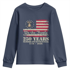 250th Anniversary USA Youth Sweatshirt Patriotic Liberty Bell 1776 2026 Independence Day TS14 Navy Print Your Wear