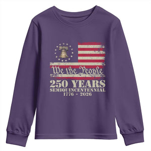250th Anniversary USA Youth Sweatshirt Patriotic Liberty Bell 1776 2026 Independence Day TS14 Purple Print Your Wear