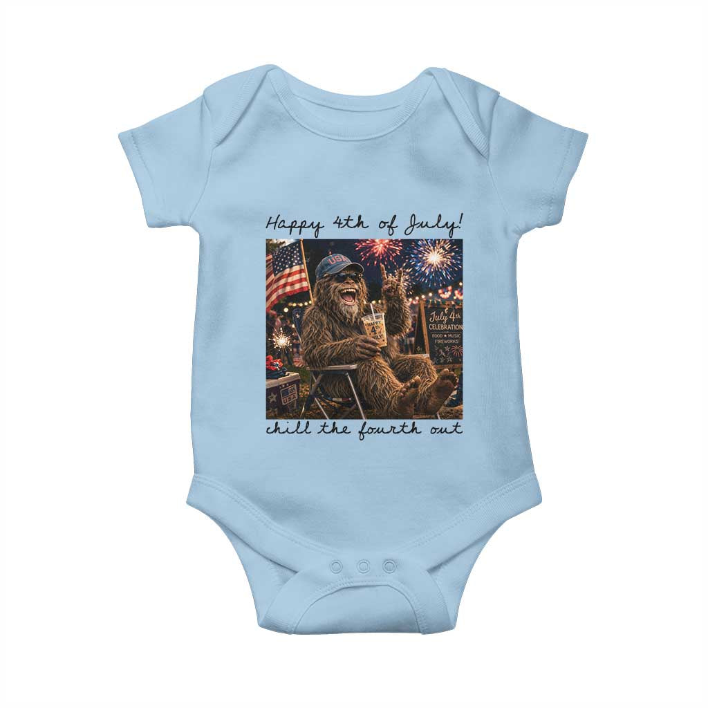 Funny Bigfoot 4th of July Baby Onesie Patriotic Sasquatch American Flag Party Festival TS14 Light Blue Print Your Wear