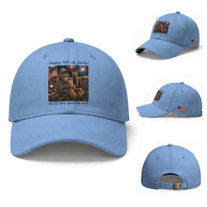 Funny Bigfoot 4th of July Baseball Cap Patriotic Sasquatch American Flag Party Festival TS14 Baseball Cap Universal Fit Light Blue Print Your Wear