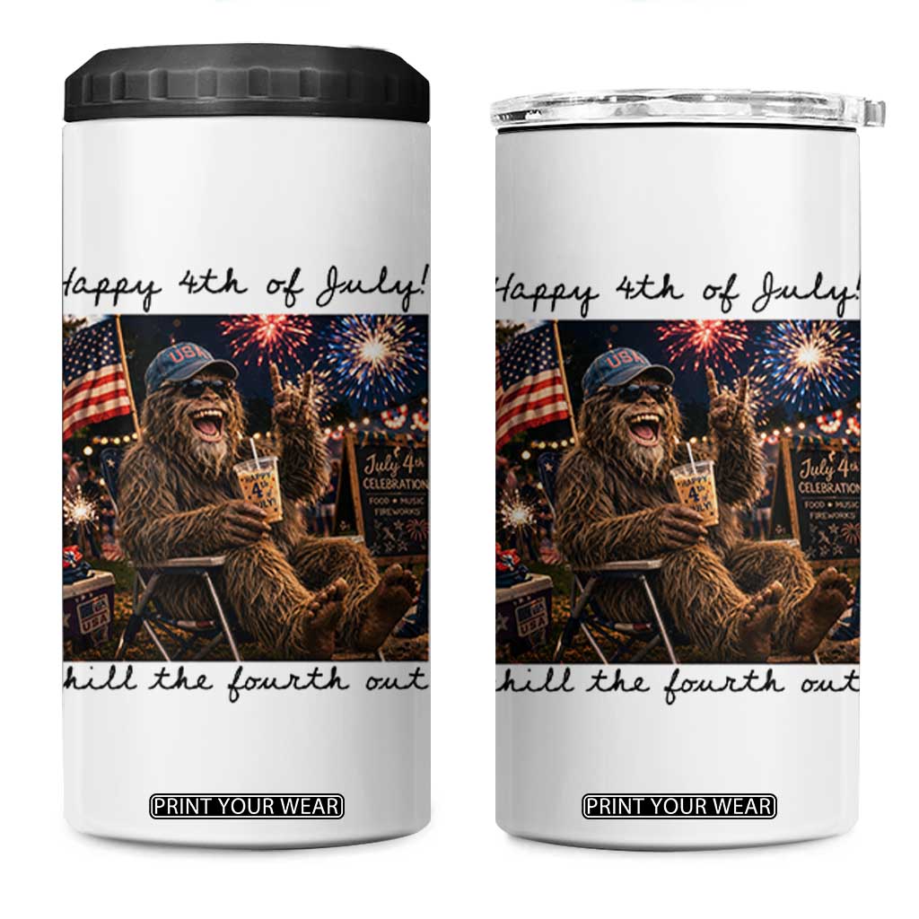 Funny Bigfoot 4th of July 4 in 1 Can Cooler Tumbler Patriotic Sasquatch American Flag Party Festival TS14 One Size: 16 oz White Print Your Wear