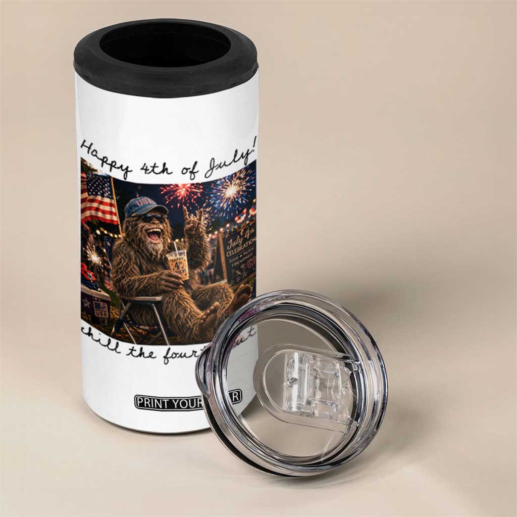 Funny Bigfoot 4th of July 4 in 1 Can Cooler Tumbler Patriotic Sasquatch American Flag Party Festival TS14 Print Your Wear