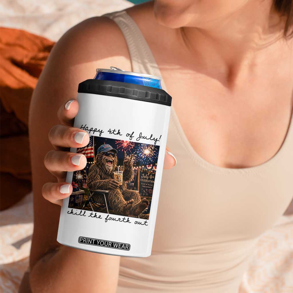 Funny Bigfoot 4th of July 4 in 1 Can Cooler Tumbler Patriotic Sasquatch American Flag Party Festival TS14 Print Your Wear