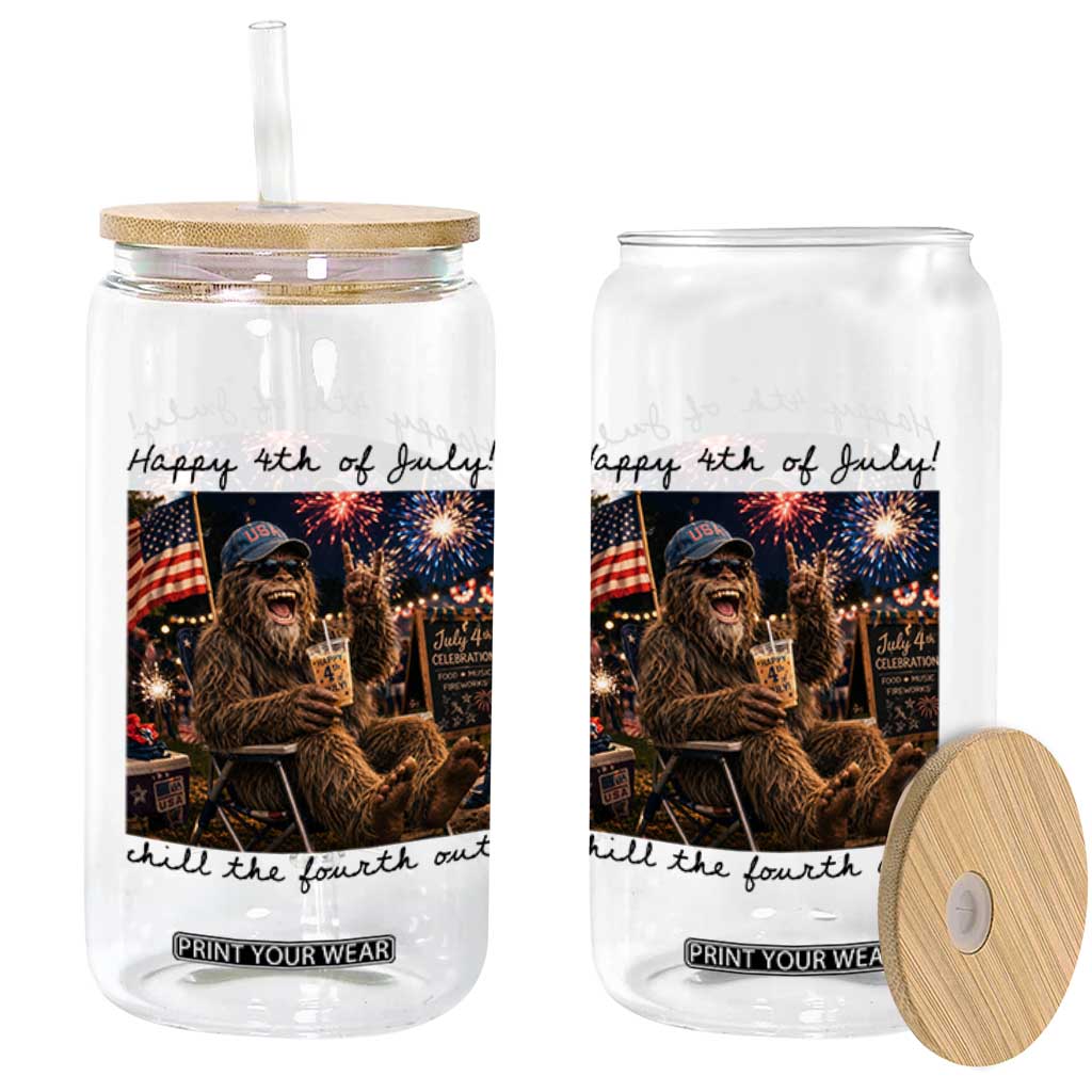 Funny Bigfoot 4th of July Glass Can Patriotic Sasquatch American Flag Party Festival TS14 Print Your Wear
