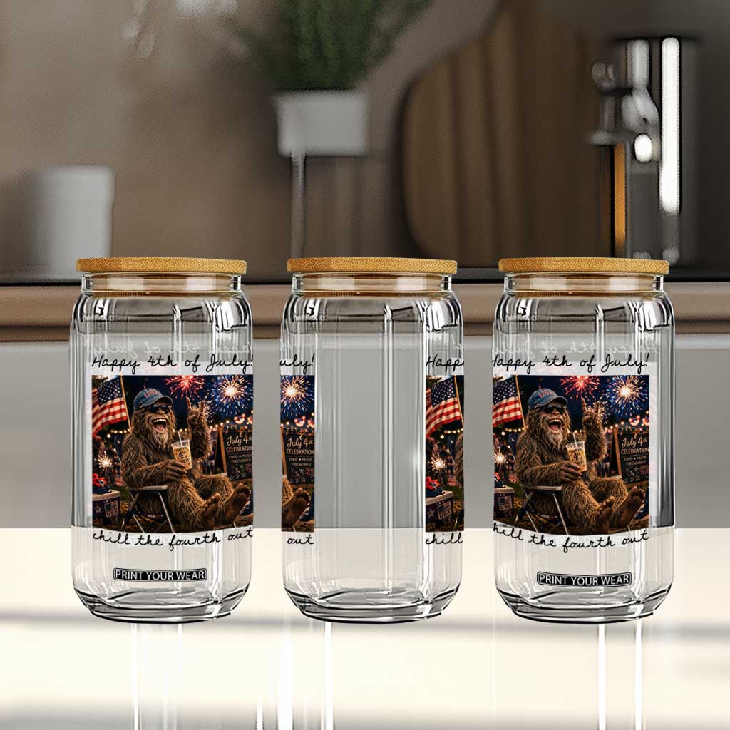 Funny Bigfoot 4th of July Glass Can Patriotic Sasquatch American Flag Party Festival TS14 Print Your Wear