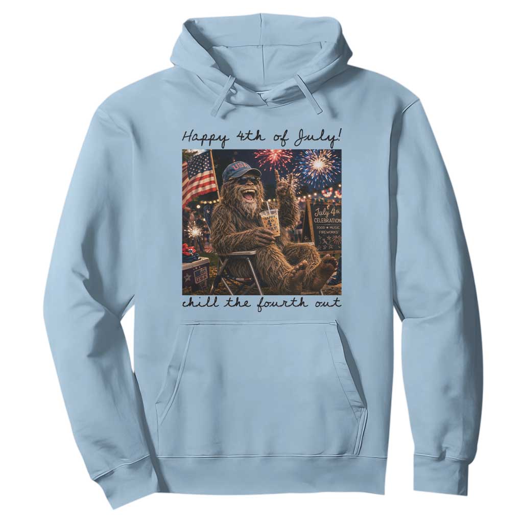 Funny Bigfoot 4th of July Hoodie Patriotic Sasquatch American Flag Party Festival TS14 Light Blue Print Your Wear