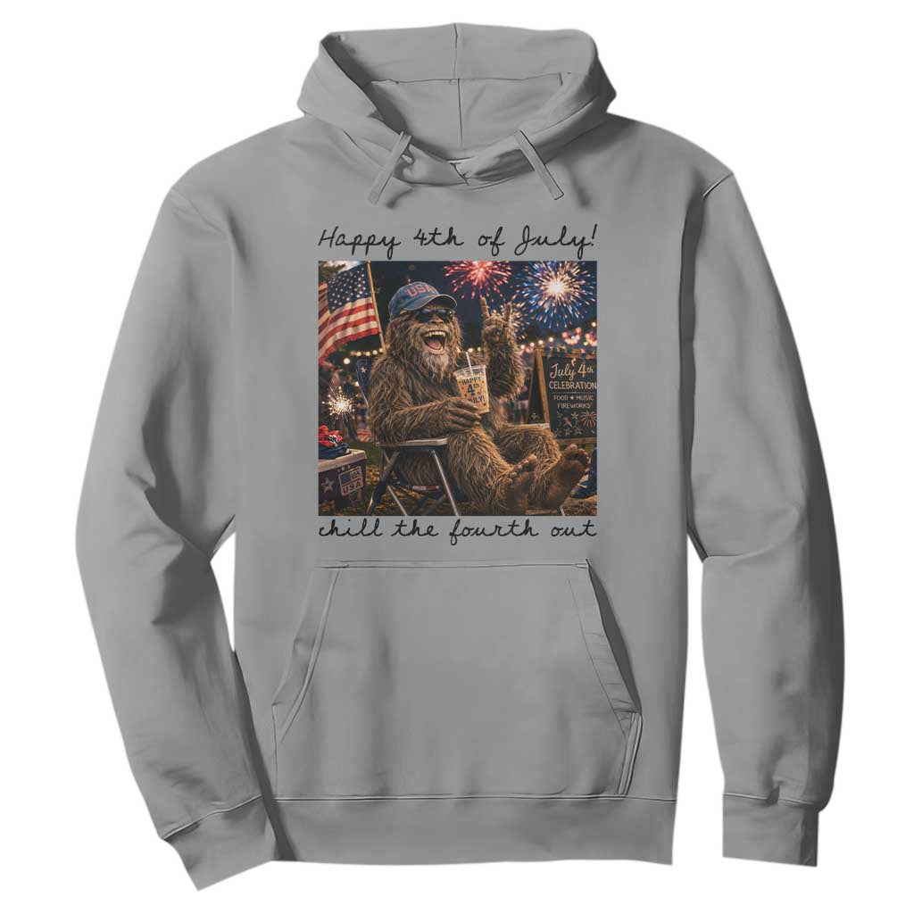 Funny Bigfoot 4th of July Hoodie Patriotic Sasquatch American Flag Party Festival TS14 Sport Gray Print Your Wear