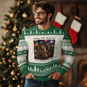 Funny Bigfoot 4th of July Ugly Christmas Sweater Patriotic Sasquatch American Flag Party Festival TS14 Beige Green Print Your Wear