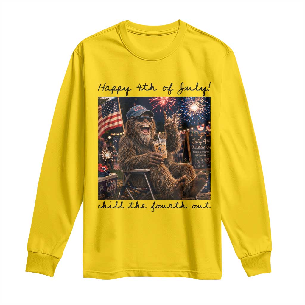 Funny Bigfoot 4th of July Long Sleeve Shirt Patriotic Sasquatch American Flag Party Festival TS14 Daisy Print Your Wear