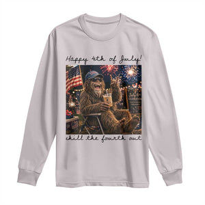 Funny Bigfoot 4th of July Long Sleeve Shirt Patriotic Sasquatch American Flag Party Festival TS14 Ice Gray Print Your Wear