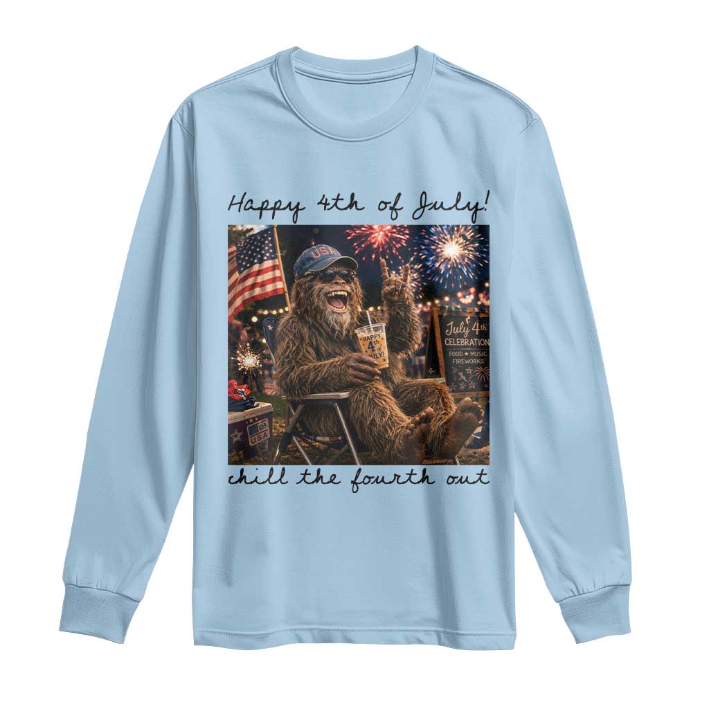 Funny Bigfoot 4th of July Long Sleeve Shirt Patriotic Sasquatch American Flag Party Festival TS14 Light Blue Print Your Wear