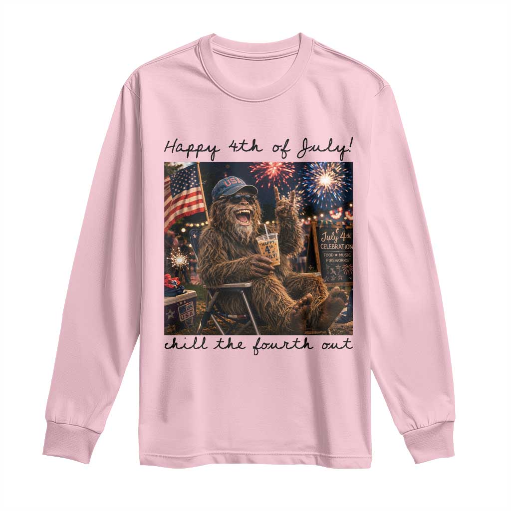 Funny Bigfoot 4th of July Long Sleeve Shirt Patriotic Sasquatch American Flag Party Festival TS14 Light Pink Print Your Wear