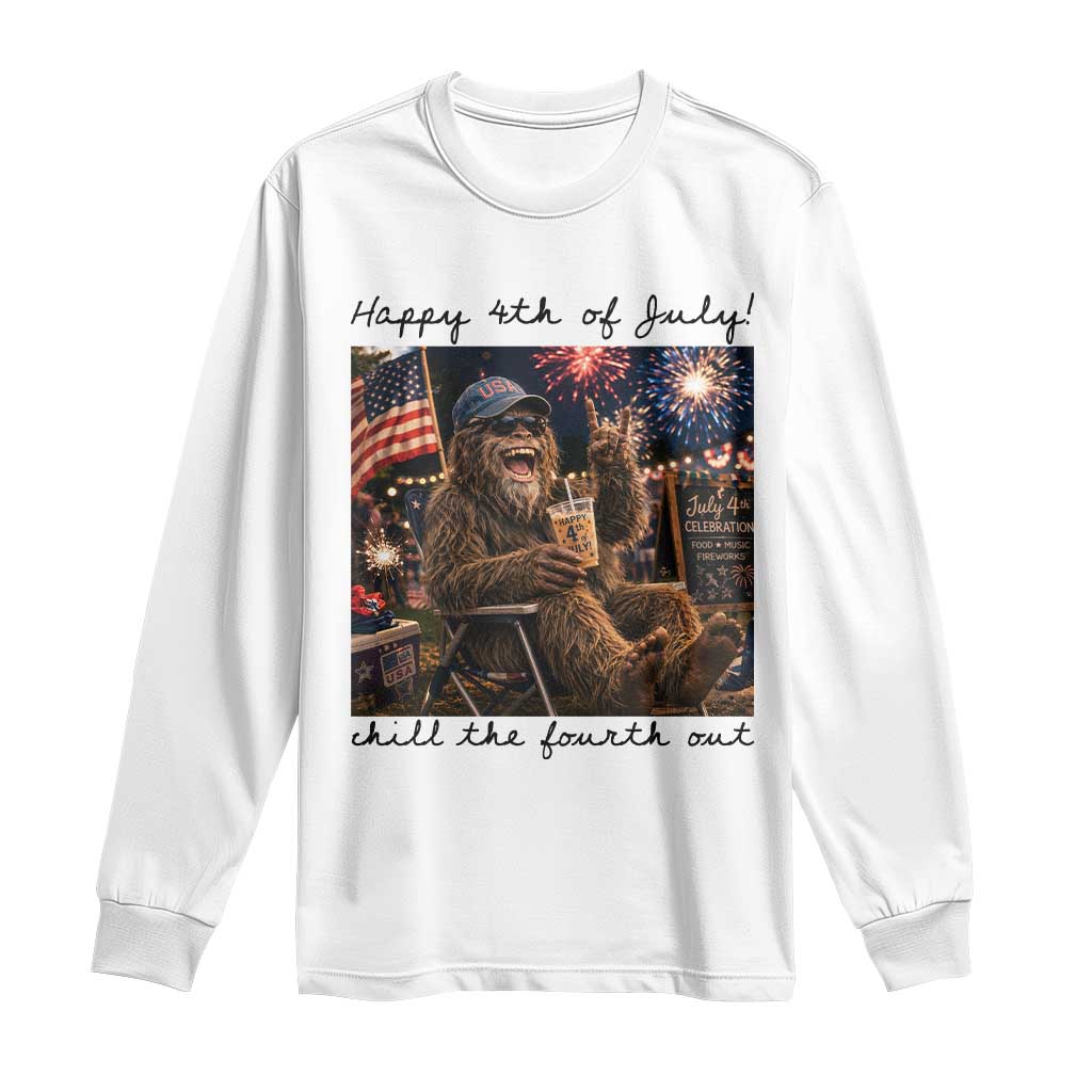 Funny Bigfoot 4th of July Long Sleeve Shirt Patriotic Sasquatch American Flag Party Festival TS14 White Print Your Wear