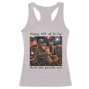 Funny Bigfoot 4th of July Racerback Tank Top Patriotic Sasquatch American Flag Party Festival TS14 Ice Gray Print Your Wear