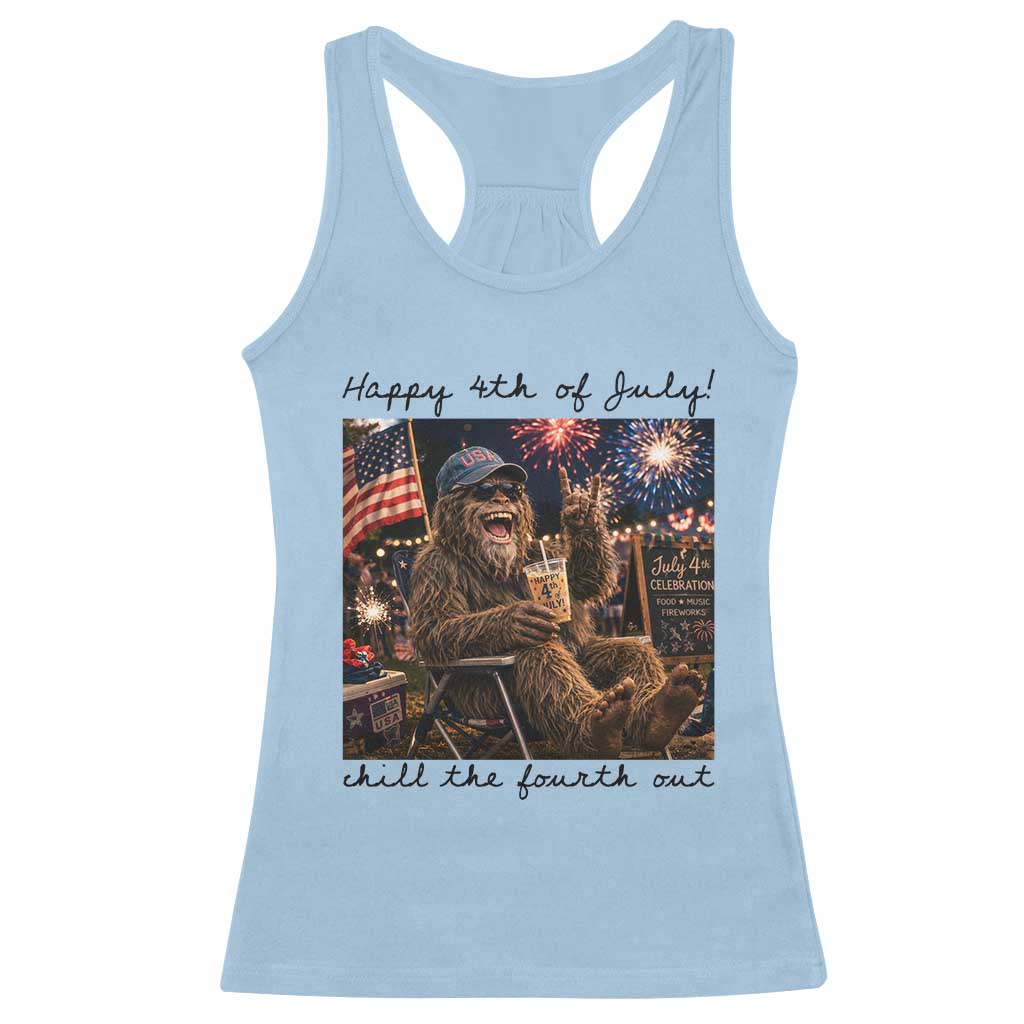 Funny Bigfoot 4th of July Racerback Tank Top Patriotic Sasquatch American Flag Party Festival TS14 Light Blue Print Your Wear