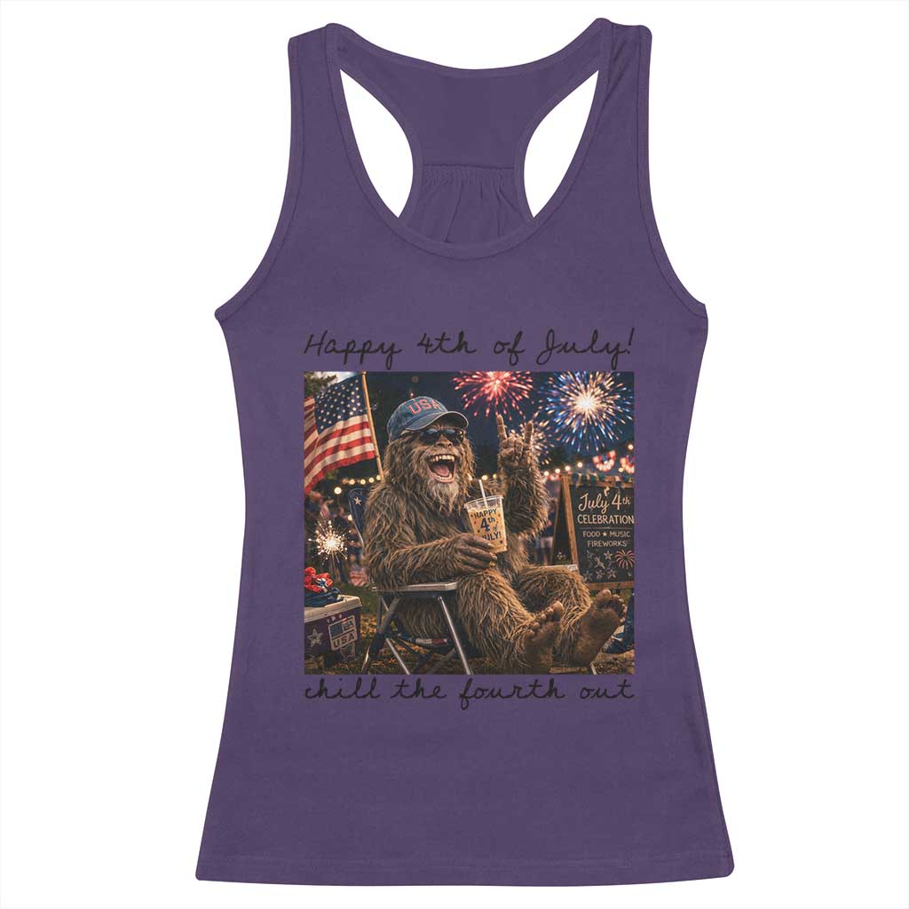 Funny Bigfoot 4th of July Racerback Tank Top Patriotic Sasquatch American Flag Party Festival TS14 Purple Print Your Wear