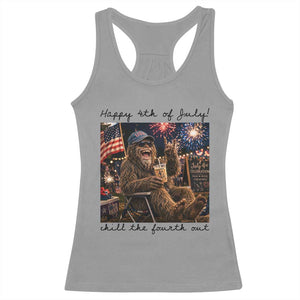 Funny Bigfoot 4th of July Racerback Tank Top Patriotic Sasquatch American Flag Party Festival TS14 Sport Gray Print Your Wear