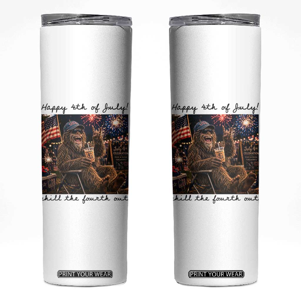 Funny Bigfoot 4th of July Skinny Tumbler Patriotic Sasquatch American Flag Party Festival TS14 White Print Your Wear