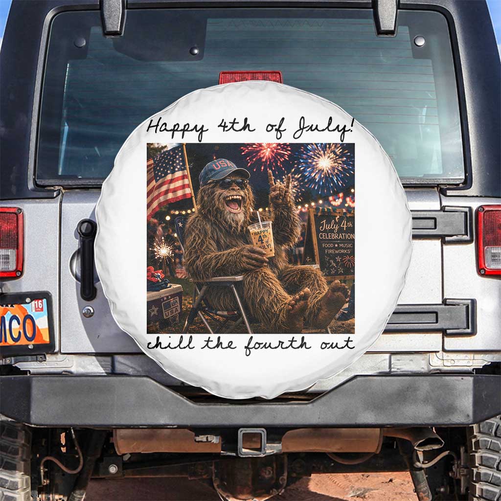 Funny Bigfoot 4th of July Spare Tire Cover Patriotic Sasquatch American Flag Party Festival TS14 No hole White Print Your Wear