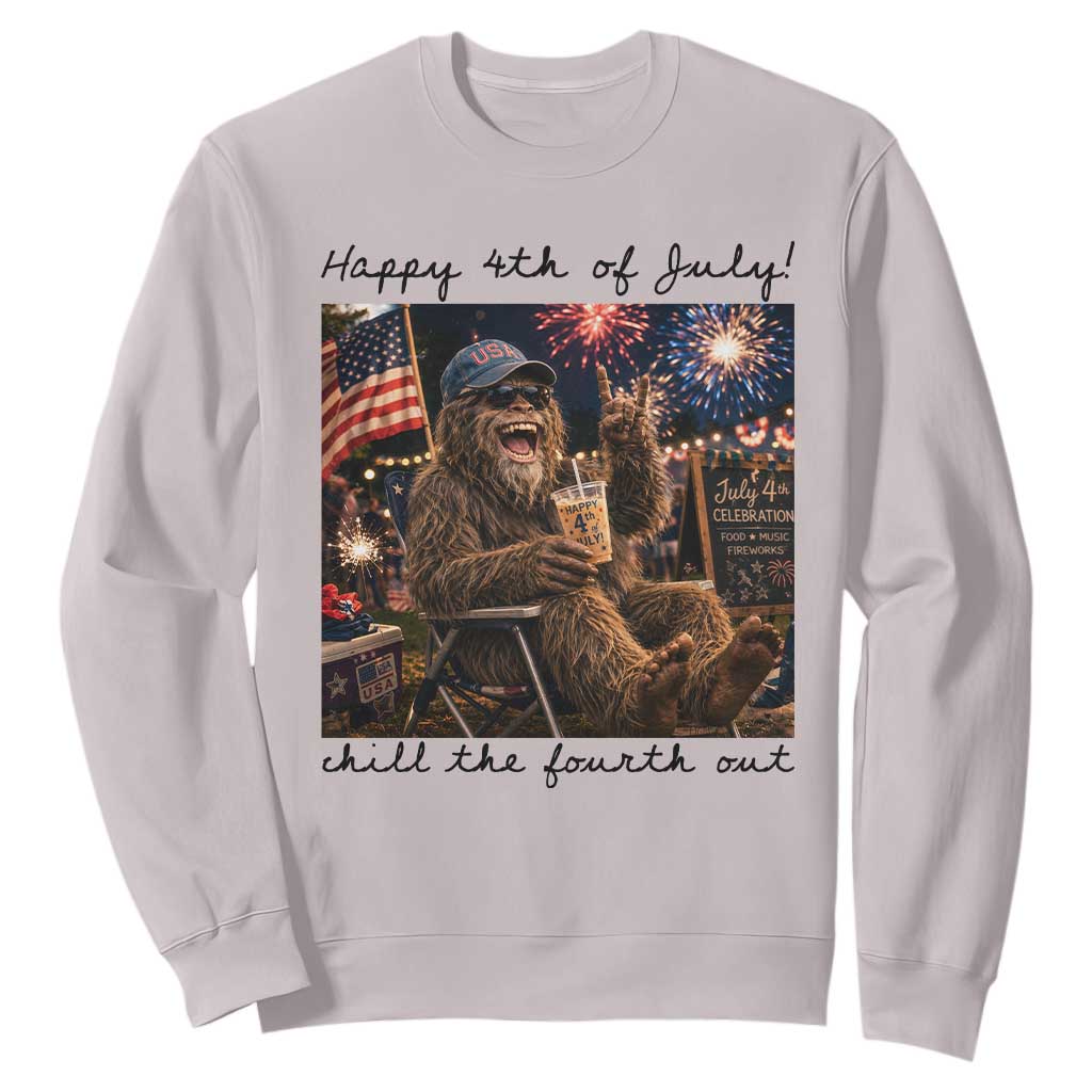 Funny Bigfoot 4th of July Sweatshirt Patriotic Sasquatch American Flag Party Festival TS14 Ice Gray Print Your Wear