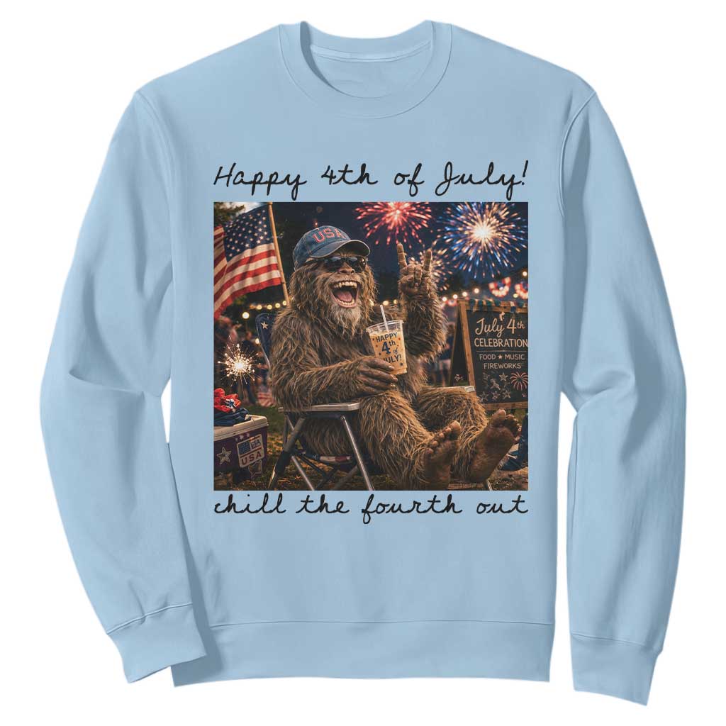 Funny Bigfoot 4th of July Sweatshirt Patriotic Sasquatch American Flag Party Festival TS14 Light Blue Print Your Wear