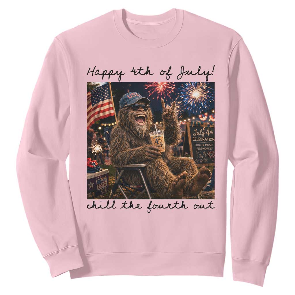 Funny Bigfoot 4th of July Sweatshirt Patriotic Sasquatch American Flag Party Festival TS14 Light Pink Print Your Wear