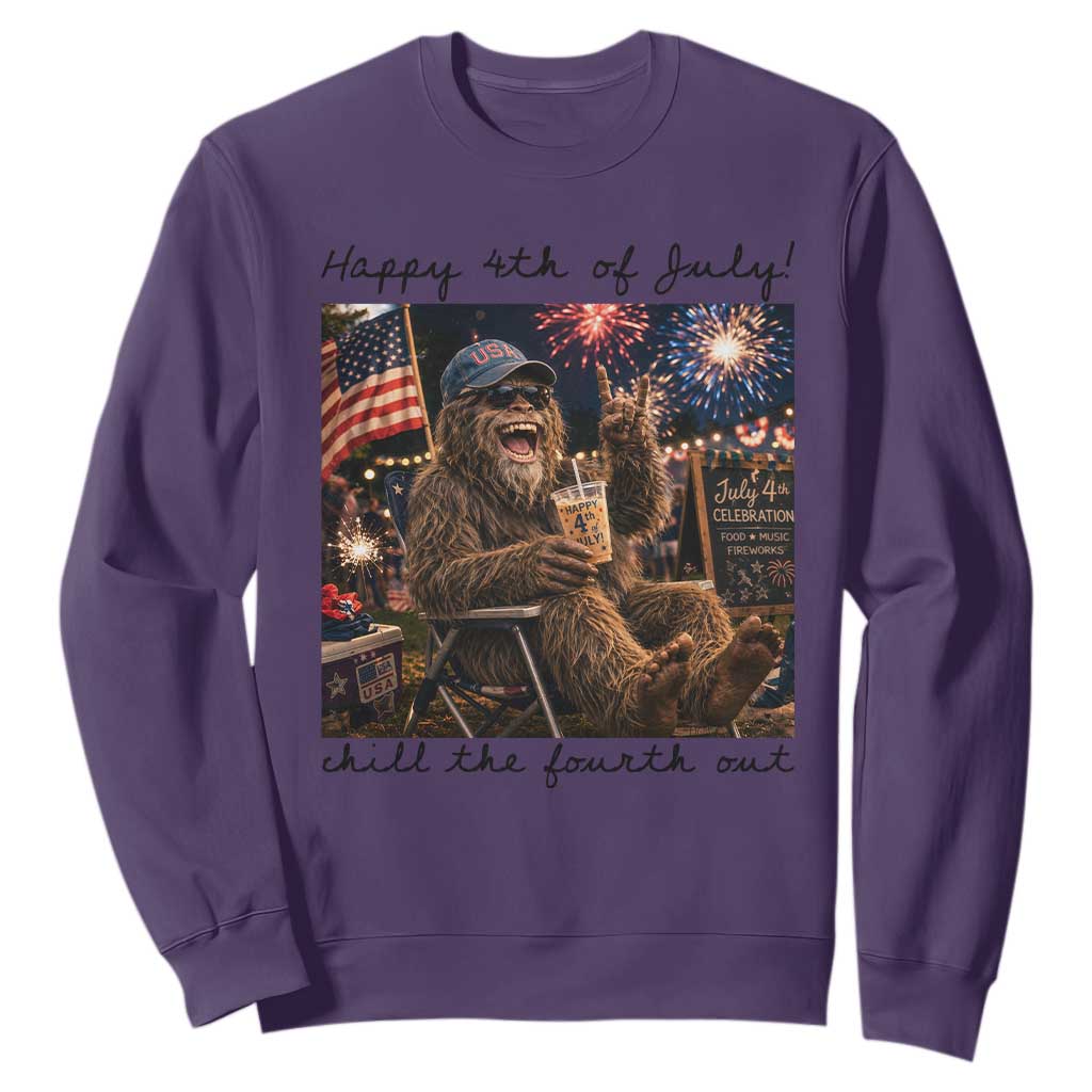 Funny Bigfoot 4th of July Sweatshirt Patriotic Sasquatch American Flag Party Festival TS14 Purple Print Your Wear