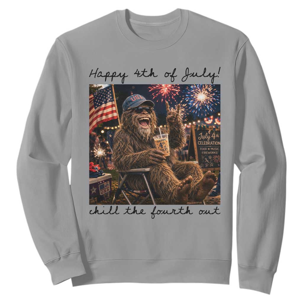 Funny Bigfoot 4th of July Sweatshirt Patriotic Sasquatch American Flag Party Festival TS14 Sport Gray Print Your Wear