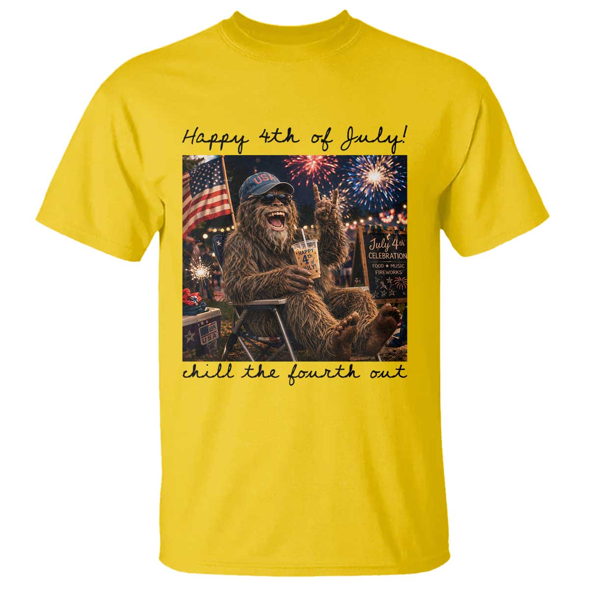 Funny Bigfoot 4th of July T Shirt Patriotic Sasquatch American Flag Party Festival TS14 Daisy Print Your Wear