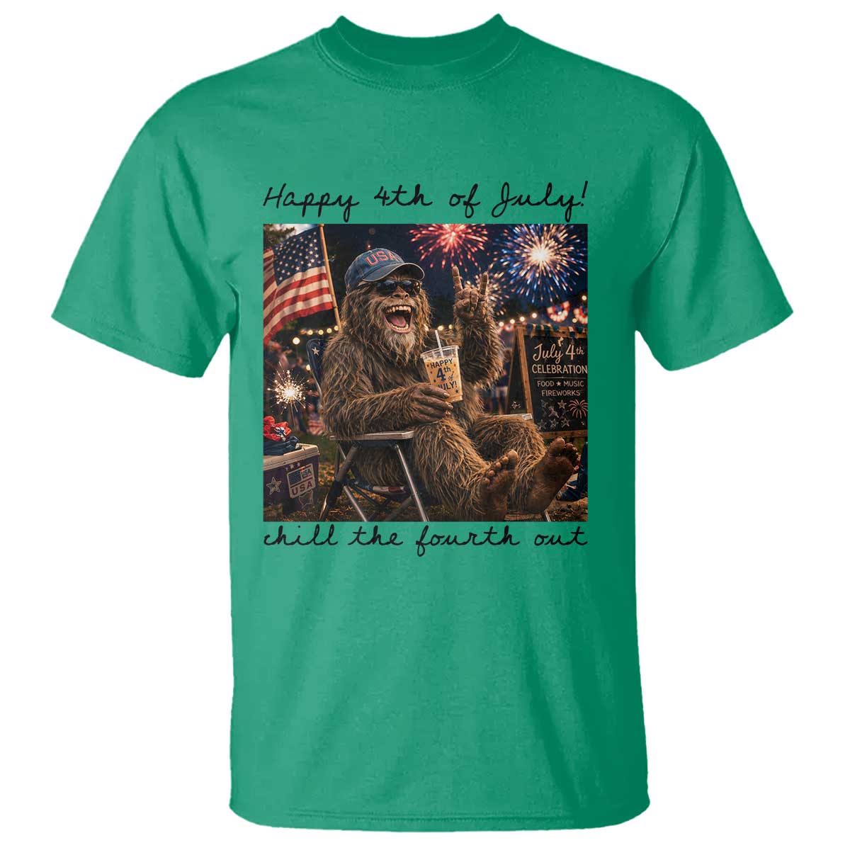 Funny Bigfoot 4th of July T Shirt Patriotic Sasquatch American Flag Party Festival TS14 Irish Green Print Your Wear