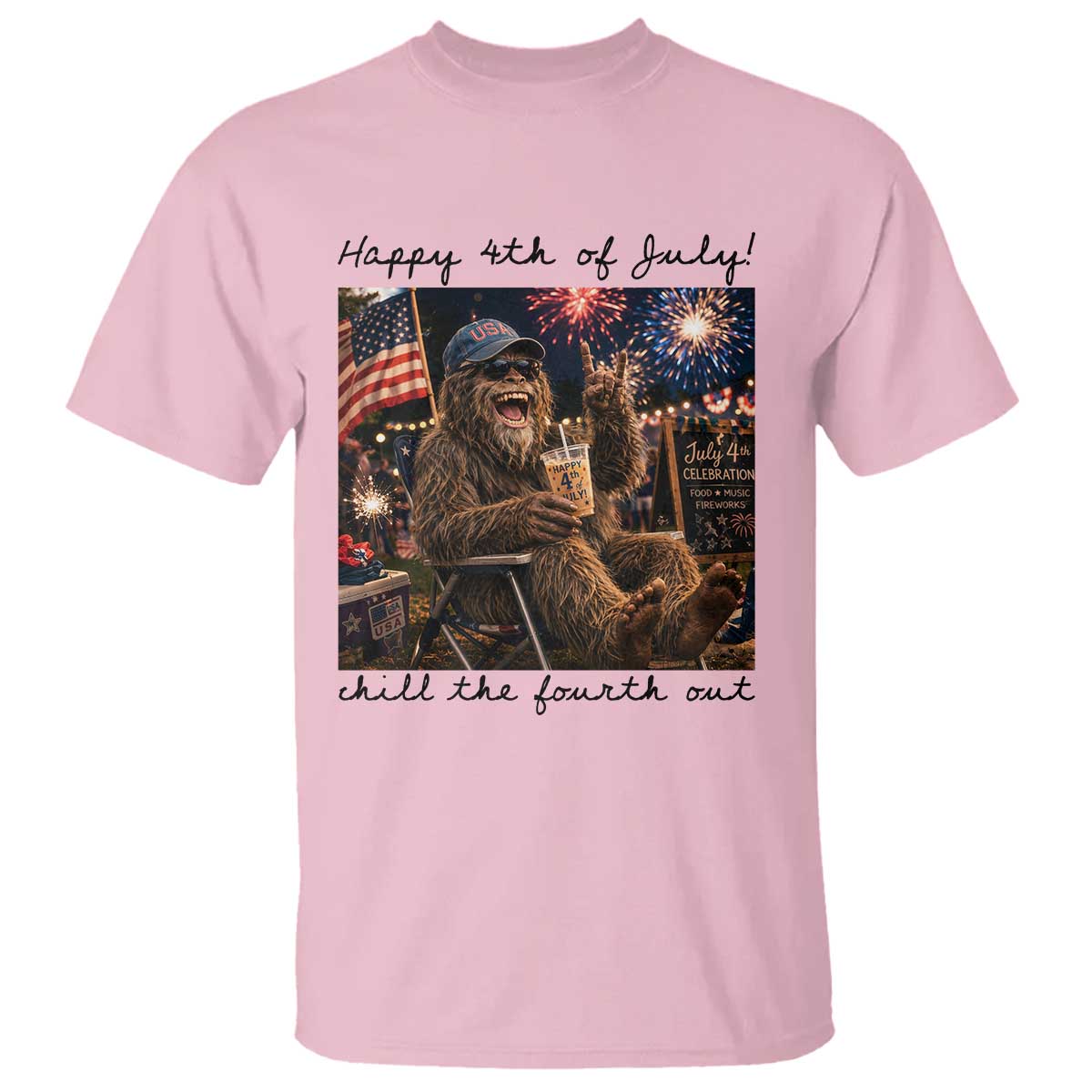 Funny Bigfoot 4th of July T Shirt Patriotic Sasquatch American Flag Party Festival TS14 Light Pink Print Your Wear