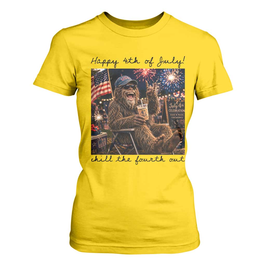 Funny Bigfoot 4th of July T Shirt For Women Patriotic Sasquatch American Flag Party Festival TS14 Daisy Print Your Wear