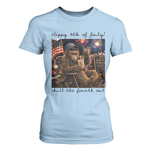 Funny Bigfoot 4th of July T Shirt For Women Patriotic Sasquatch American Flag Party Festival TS14 Light Blue Print Your Wear