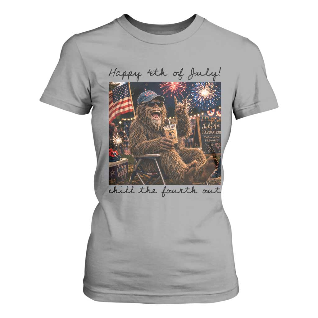 Funny Bigfoot 4th of July T Shirt For Women Patriotic Sasquatch American Flag Party Festival TS14 Sport Gray Print Your Wear
