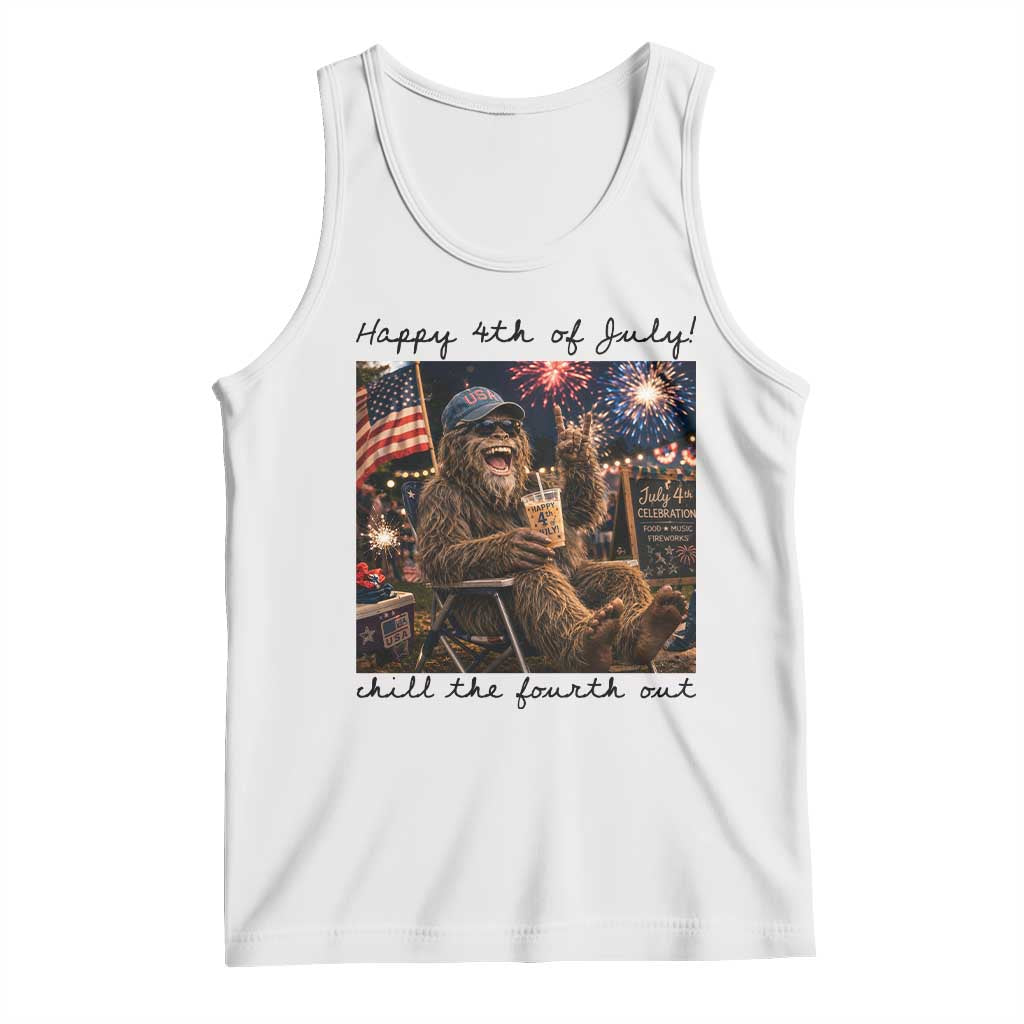Funny Bigfoot 4th of July Tank Top Patriotic Sasquatch American Flag Party Festival TS14 White Print Your Wear