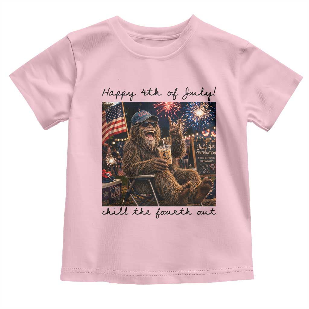 Funny Bigfoot 4th of July Toddler T Shirt Patriotic Sasquatch American Flag Party Festival TS14 Light Pink Print Your Wear