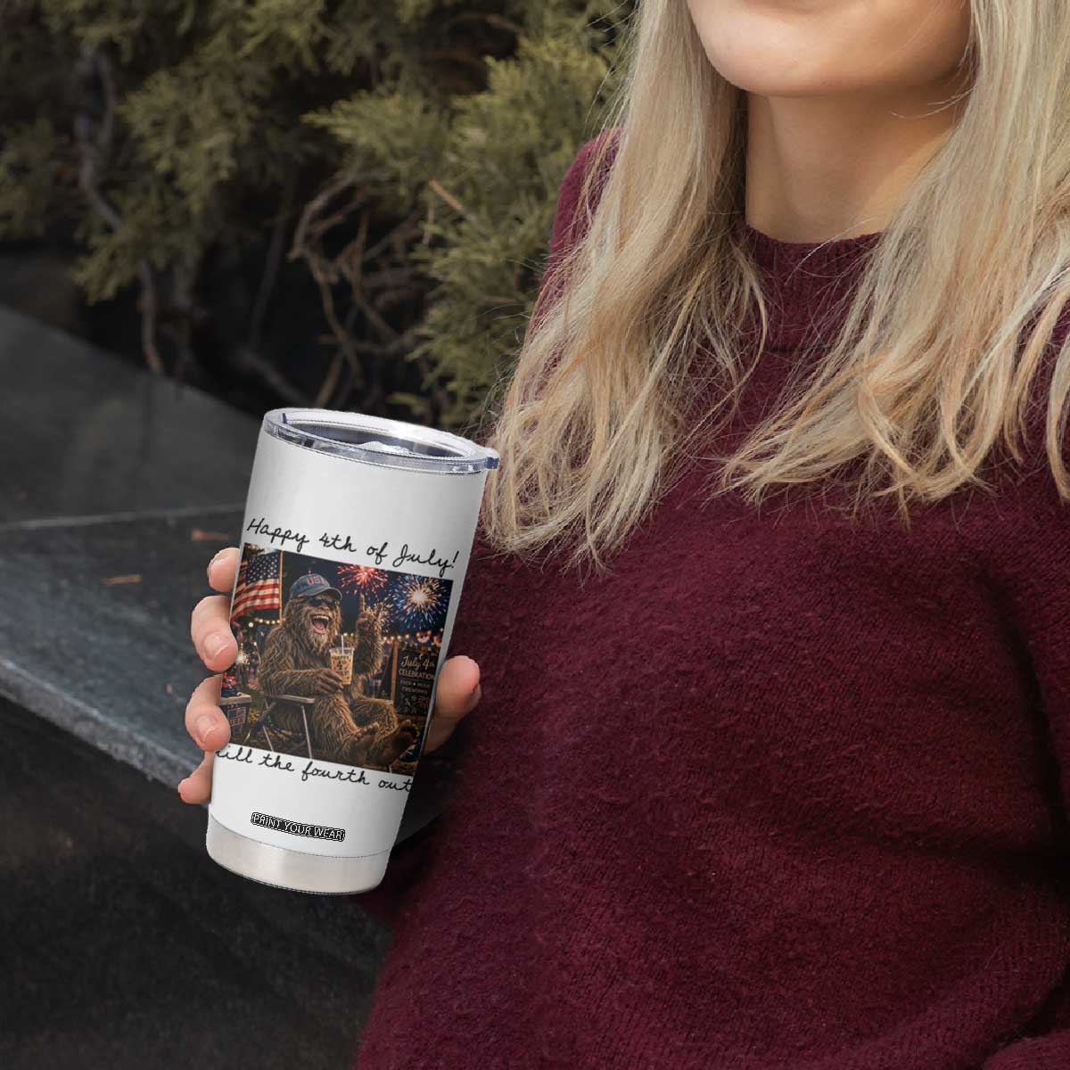 Funny Bigfoot 4th of July Tumbler Cup Patriotic Sasquatch American Flag Party Festival TS14 Print Your Wear