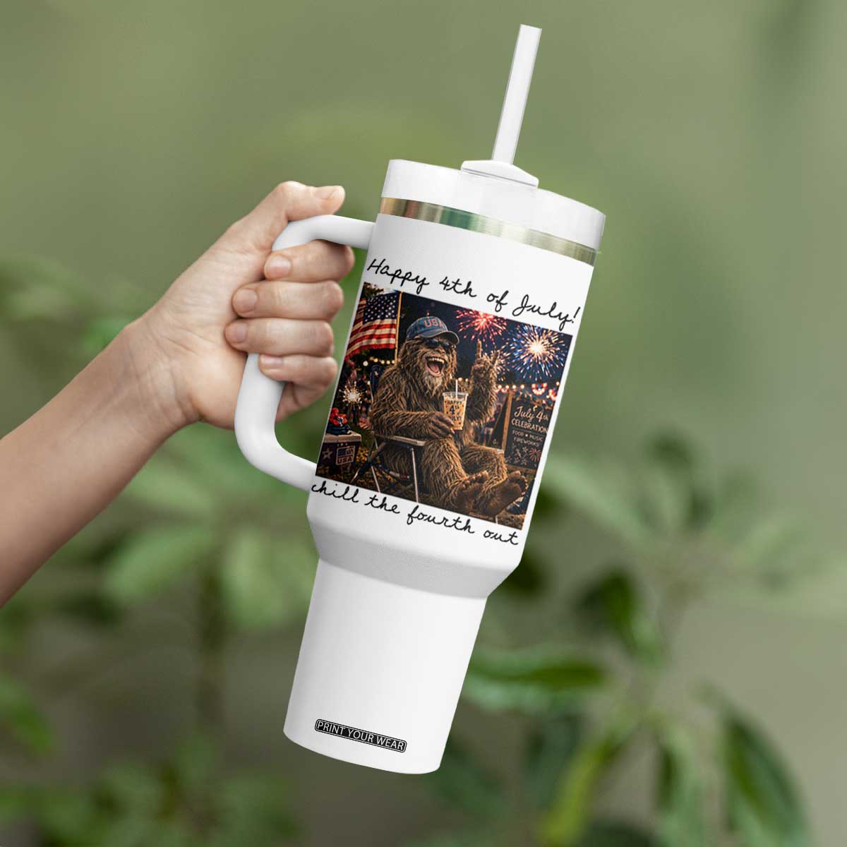 Funny Bigfoot 4th of July Tumbler With Handle Patriotic Sasquatch American Flag Party Festival TS14 Print Your Wear