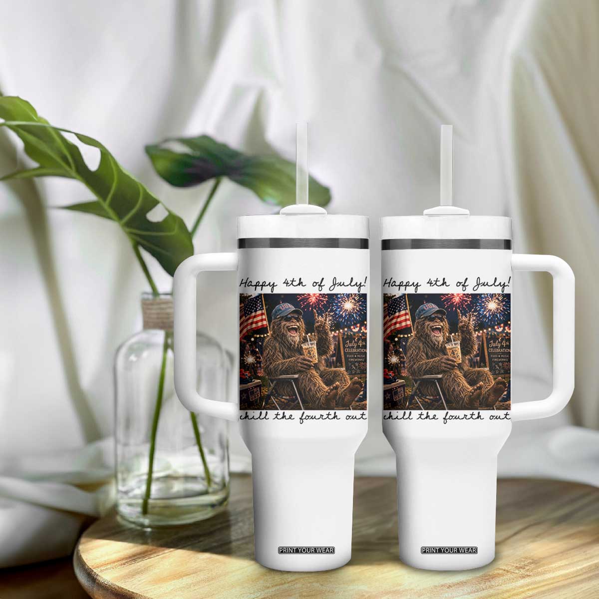 Funny Bigfoot 4th of July Tumbler With Handle Patriotic Sasquatch American Flag Party Festival TS14 Print Your Wear