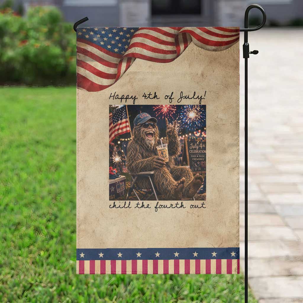 Funny Bigfoot 4th of July Patriotic Garden Flag Patriotic Sasquatch American Flag Party Festival TS14 Vintage Rustic Tan Navy Print Your Wear