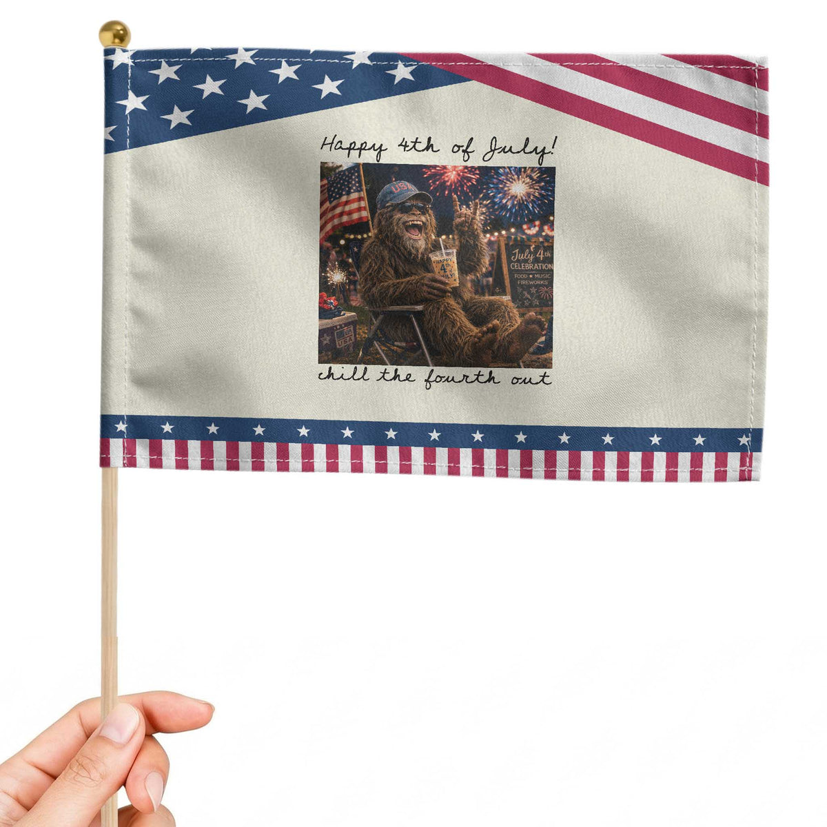 Funny Bigfoot 4th of July Patriotic Handheld Flag Patriotic Sasquatch American Flag Party Festival TS14 Modern 8.2