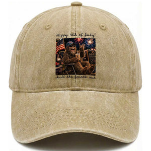 Funny Bigfoot 4th of July Washed Cotton Baseball Cap Patriotic Sasquatch American Flag Party Festival TS14 Print Your Wear