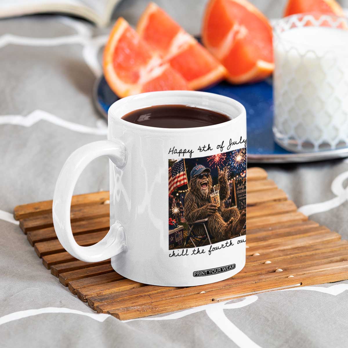 Funny Bigfoot 4th of July Coffee Mug Patriotic Sasquatch American Flag Party Festival TS14 Print Your Wear