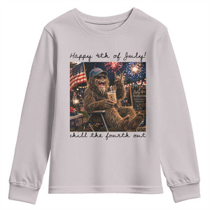 Funny Bigfoot 4th of July Youth Sweatshirt Patriotic Sasquatch American Flag Party Festival TS14 Ice Gray Print Your Wear