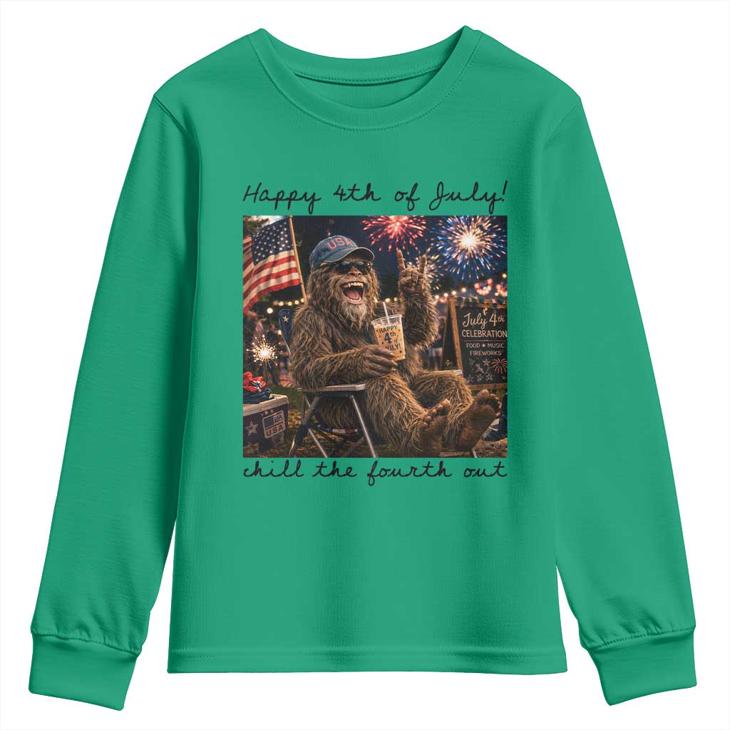 Funny Bigfoot 4th of July Youth Sweatshirt Patriotic Sasquatch American Flag Party Festival TS14 Irish Green Print Your Wear
