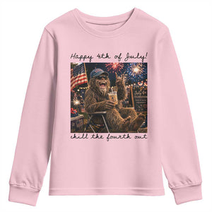 Funny Bigfoot 4th of July Youth Sweatshirt Patriotic Sasquatch American Flag Party Festival TS14 Light Pink Print Your Wear